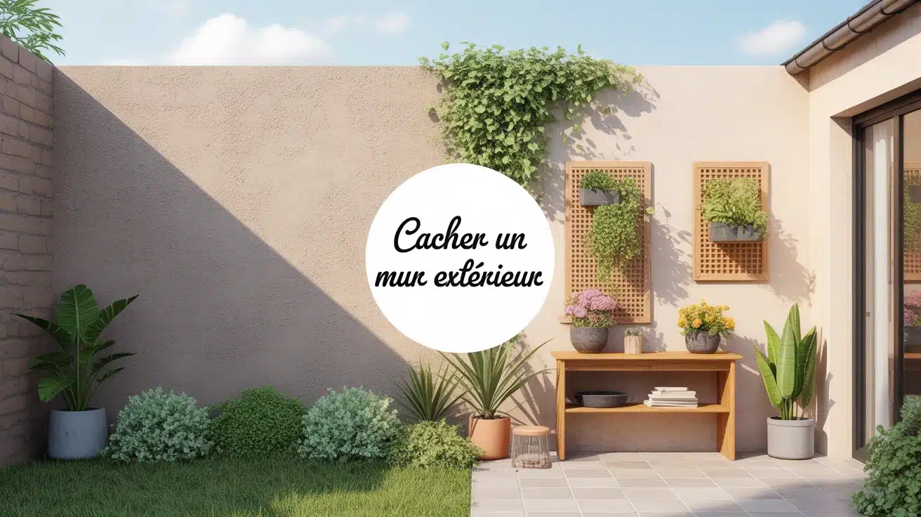idee pour cacher un mur exterieur avec plantes et panneaux