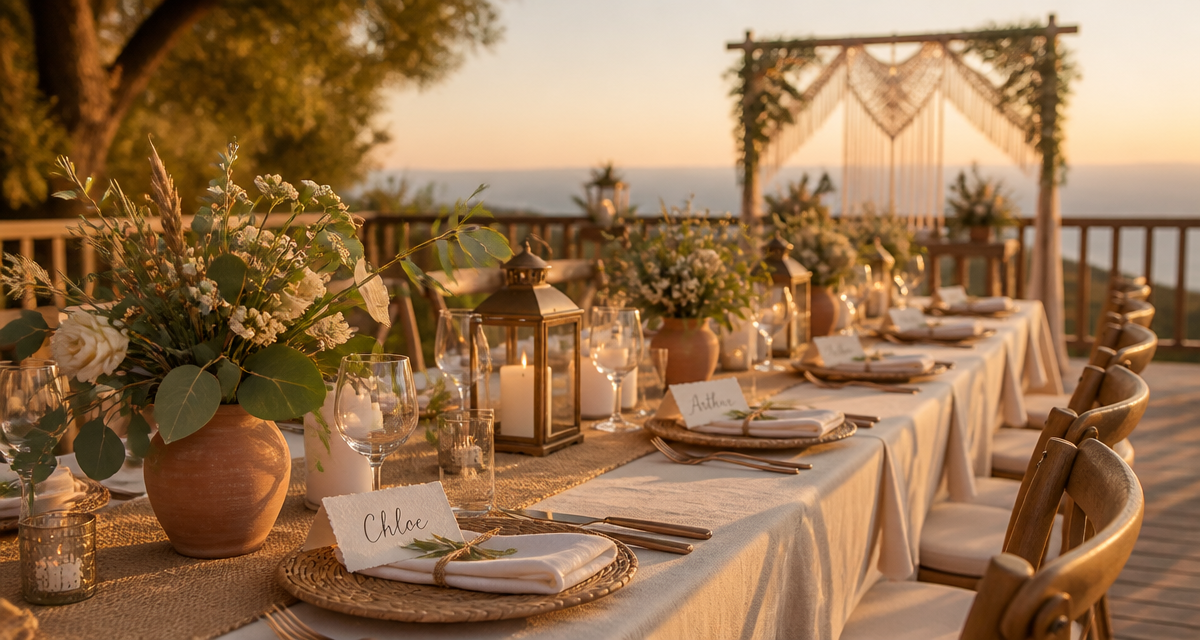 decos de mariage table bohème terrasse