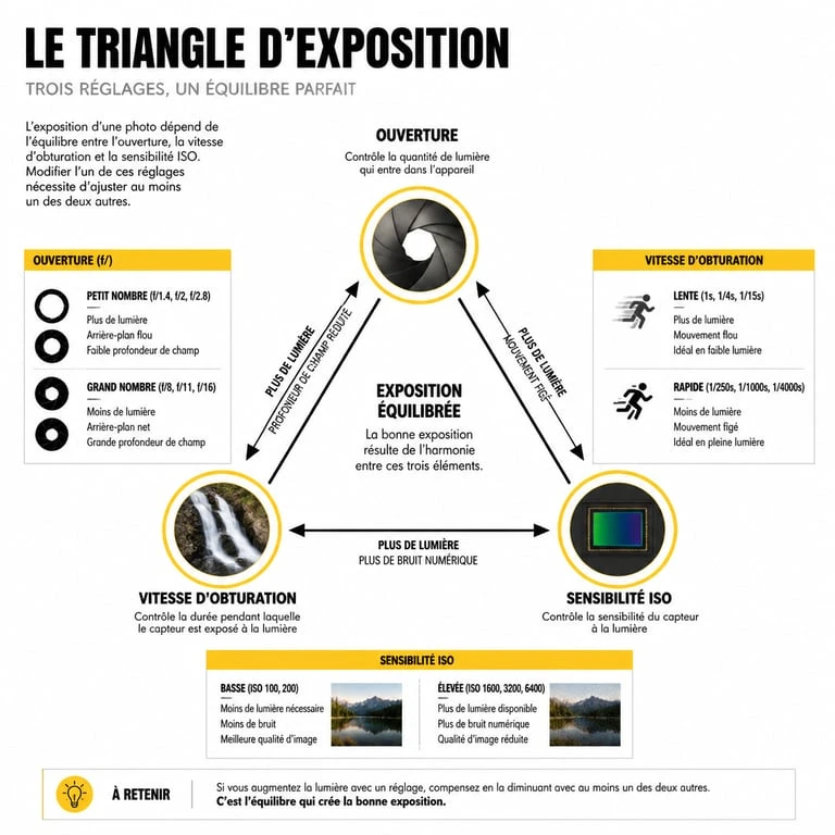 Infographie explicative du triangle d'exposition pour réussir ses photos