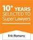 Romano Law Group logo with text celebrating 10+ years of legal service.