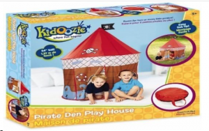 Kids playing inside the KidOozie Pirate Den Play House in the living room.