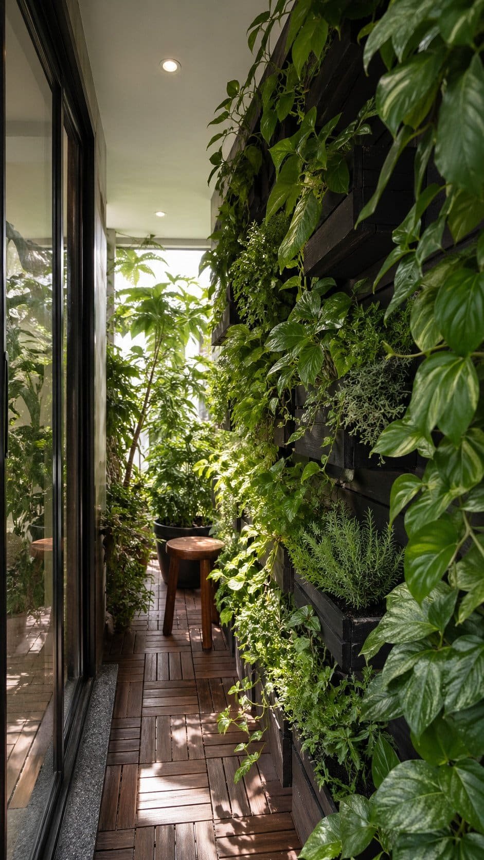 Lush vertical garden balcony corridor
