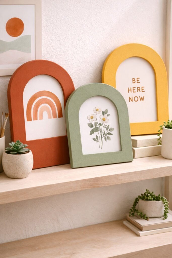 DIY picture frames featuring painted arch shapes