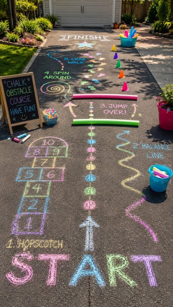 Chalk obstacle course fun in the sun