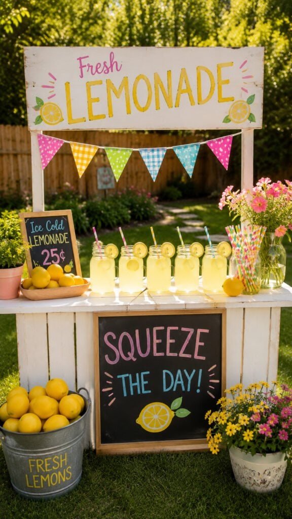 Cheerful lemonade stand in the garden