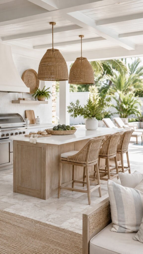 Coastal outdoor kitchen with tropical vibes