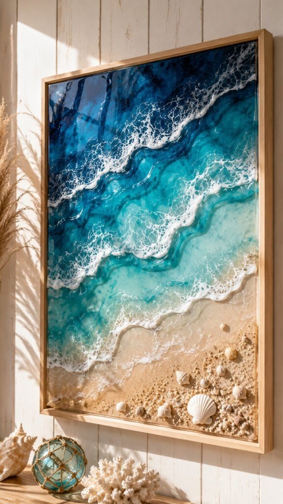 Coastal resin waves with beach decor