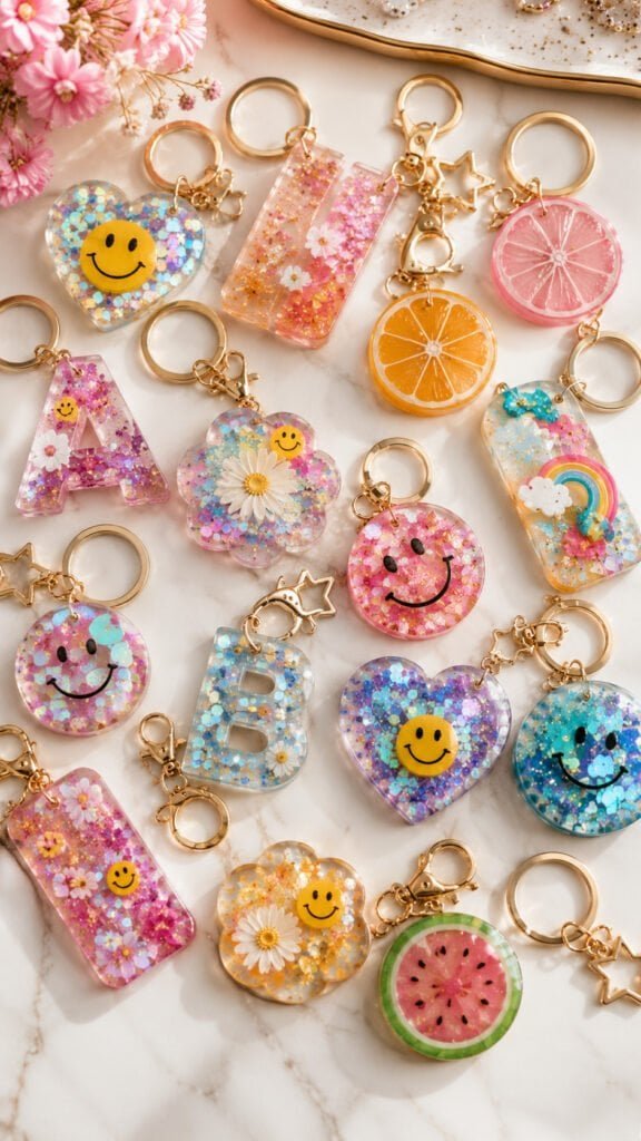 Colorful resin charms and keychains