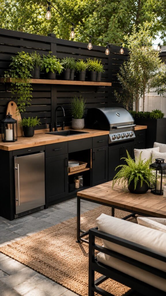 Contemporary outdoor kitchen and lounge