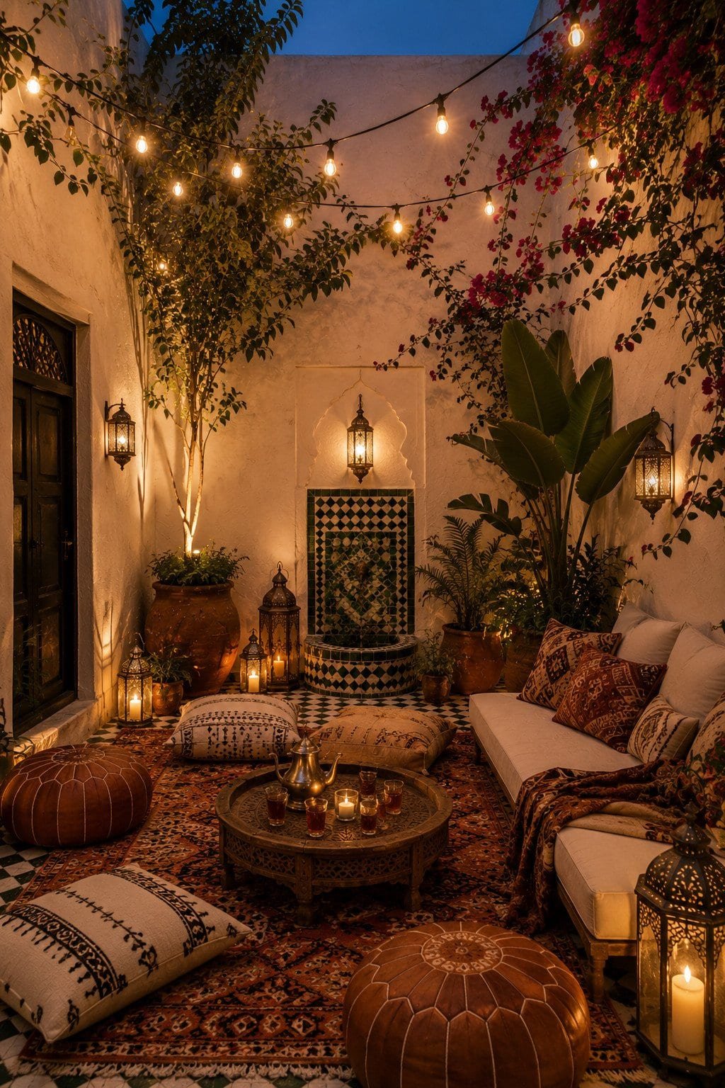 Cozy Moroccan courtyard at dusk
