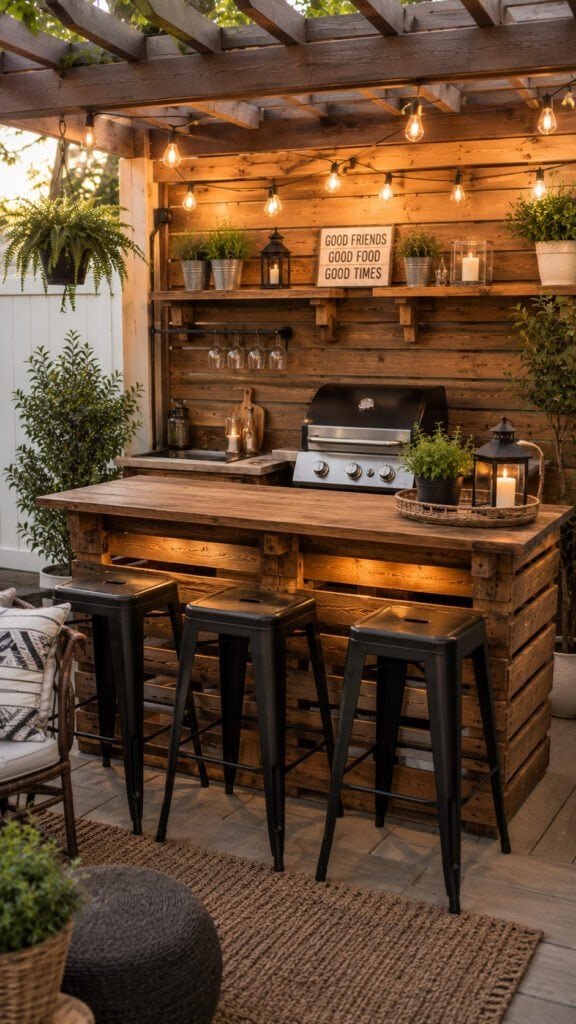 Cozy backyard bar with rustic charm