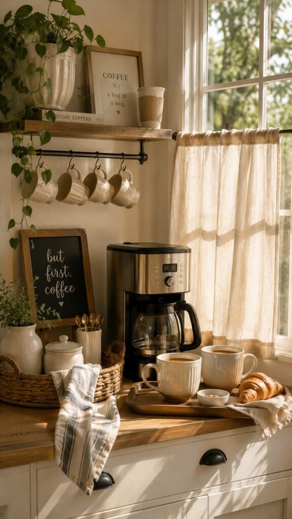 Cozy coffee corner with sunlight