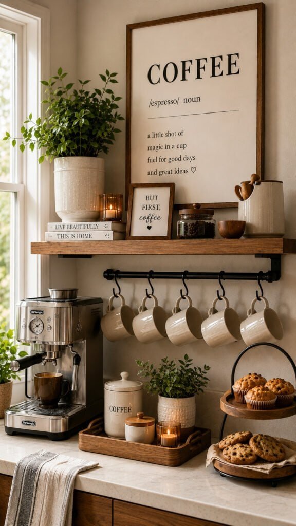 Cozy coffee station with warm accents