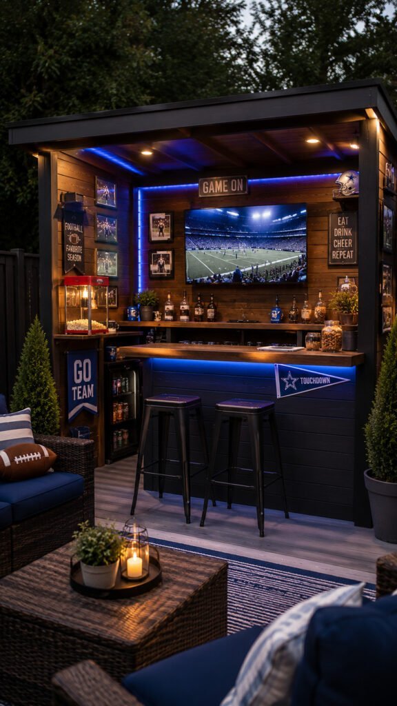 Cozy game night sports bar setup