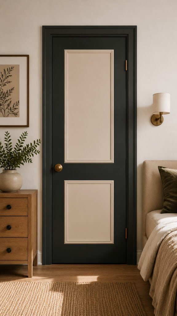 Cozy minimalist interior with dark door