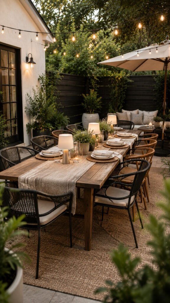 Cozy outdoor dining at dusk