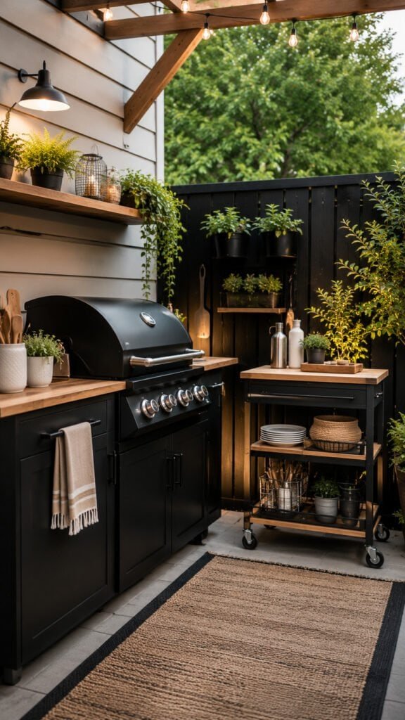 Cozy outdoor kitchen with modern rustic charm