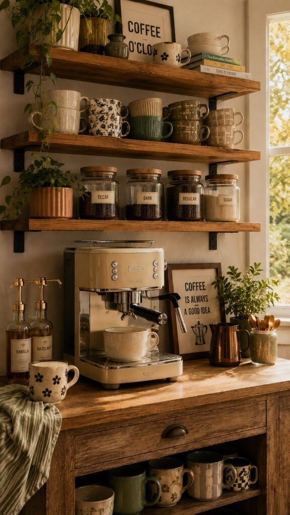 Cozy rustic coffee nook with plants
