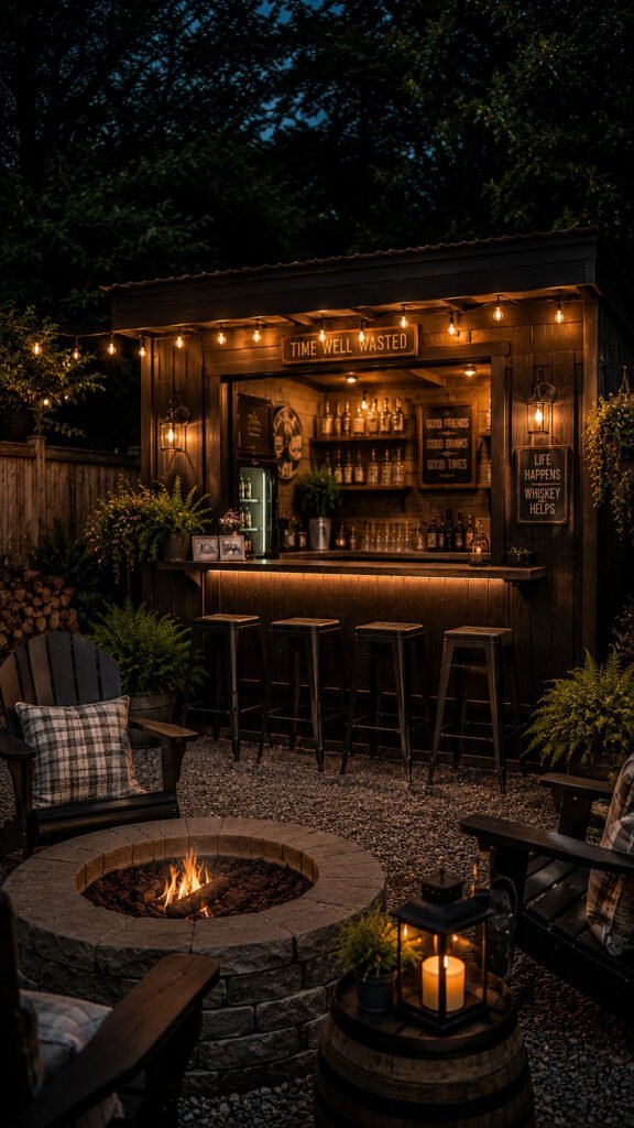 Cozy rustic night by the firepit