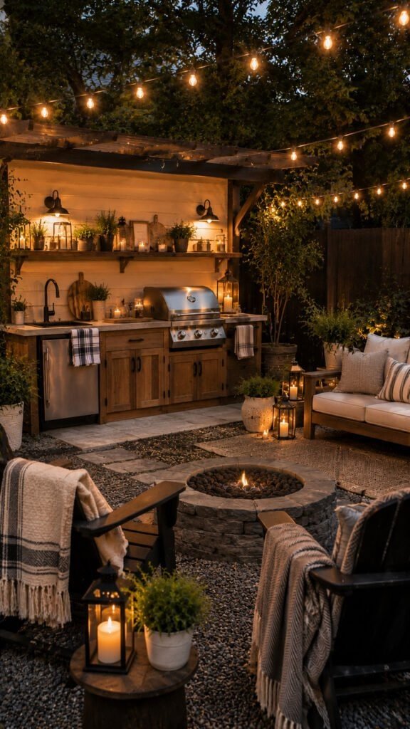 Cozy twilight backyard patio retreat