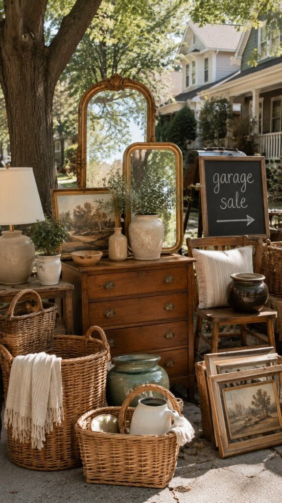 Cozy vintage garage sale setup