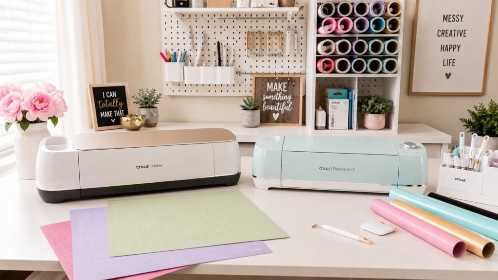 Creative crafting workspace with Cricut machines