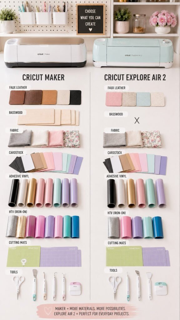 Cricut machine comparison flatlay setup