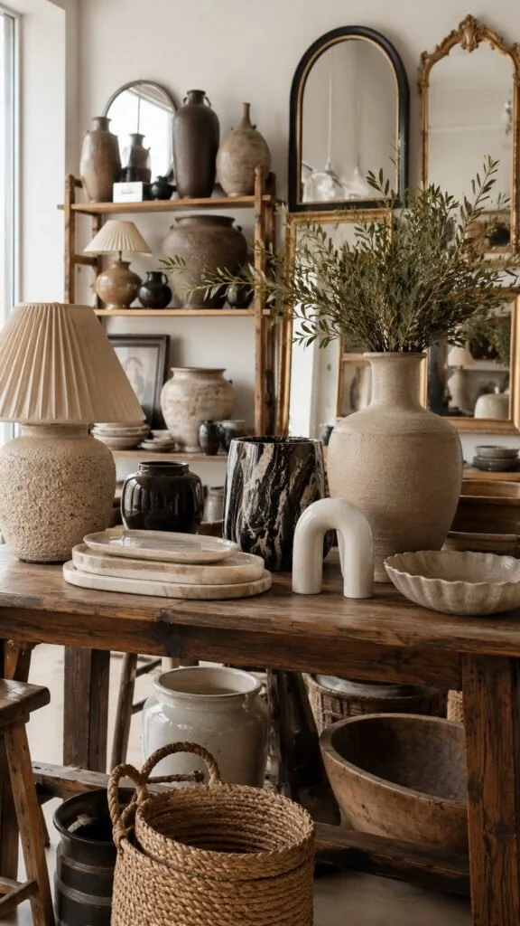 Curated rustic home decor vignette