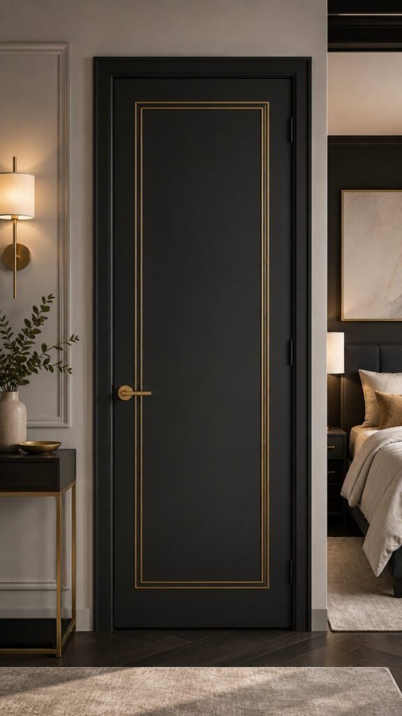 Elegant entry with black door and gold accents