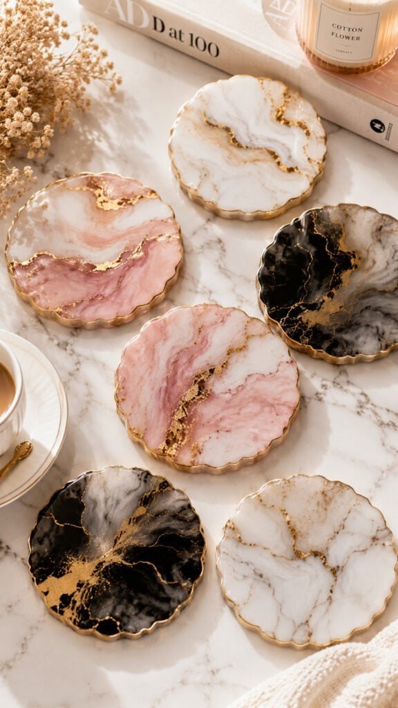 Elegant marble tabletop with chic accessories