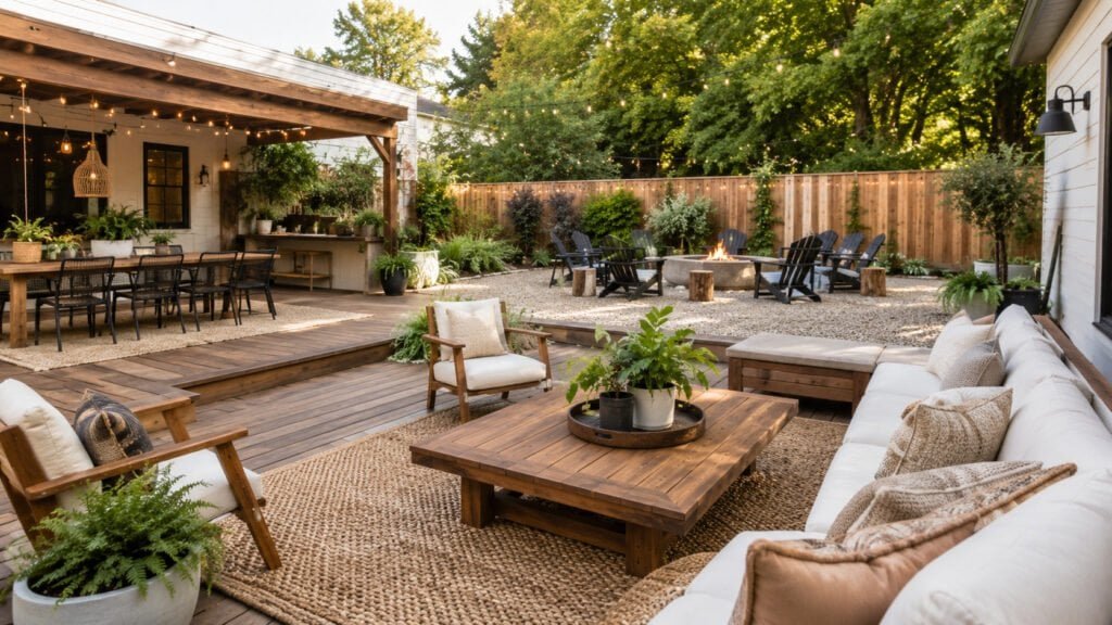 Elegant patio with cozy fire pit