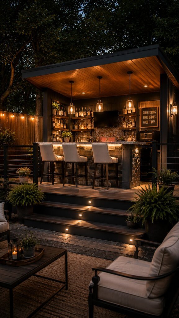 Elevated Backyard Pub Shed Retreat