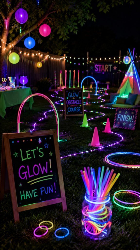 Glow-in-the-dark backyard party setup