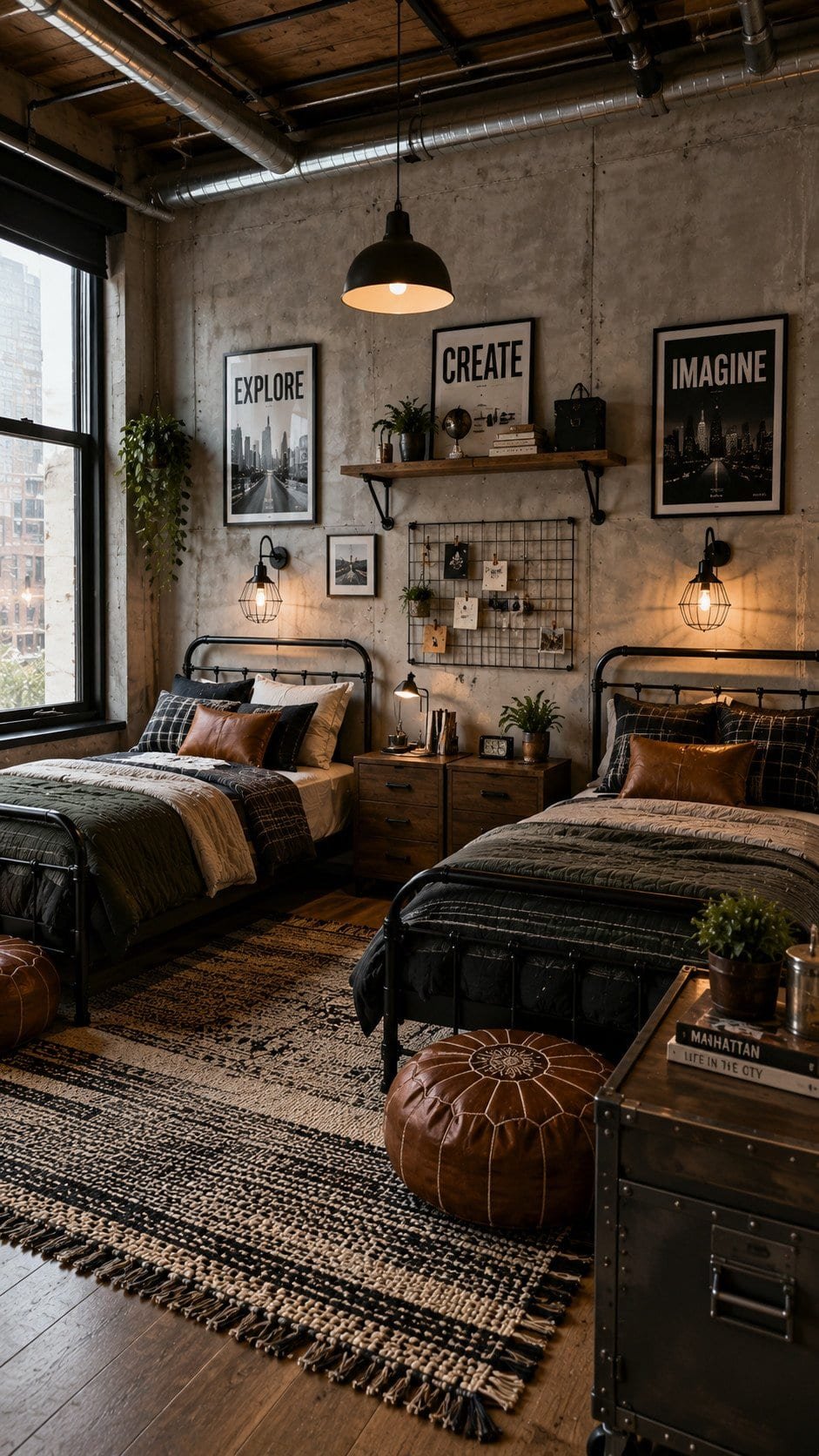 Modern industrial loft bedroom design