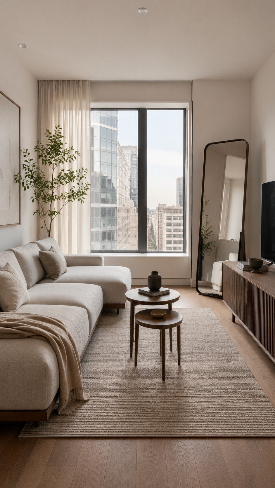 Modern living room with city view