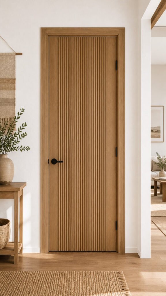 Modern rustic entryway with natural details