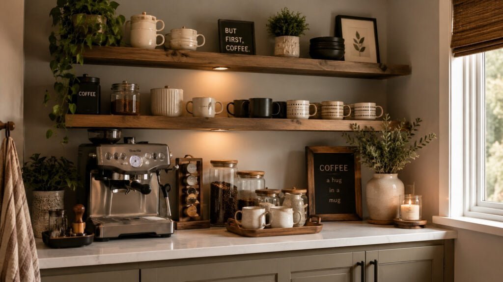 Cozy coffee station with rustic charm