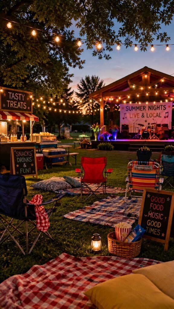 Summer evening festival vibes at twilight