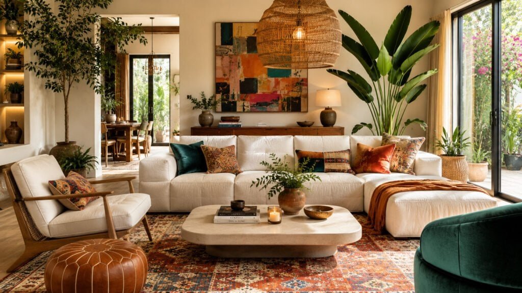 Sunlit boho living room retreat