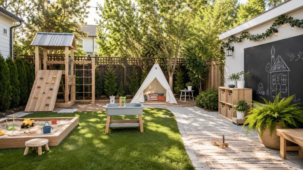 Sunny backyard play area for kids