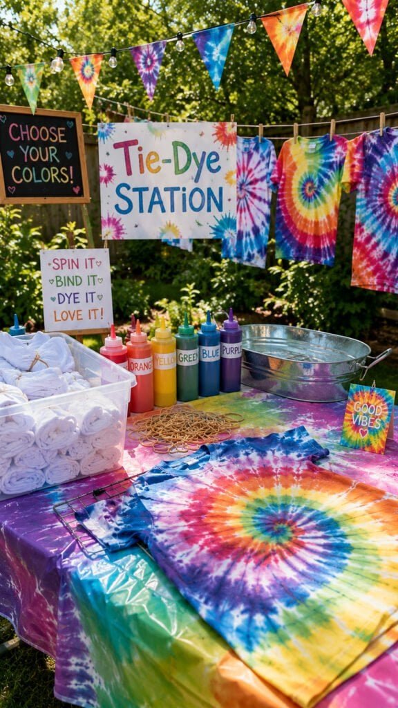 Tie-dye craft station in the sun