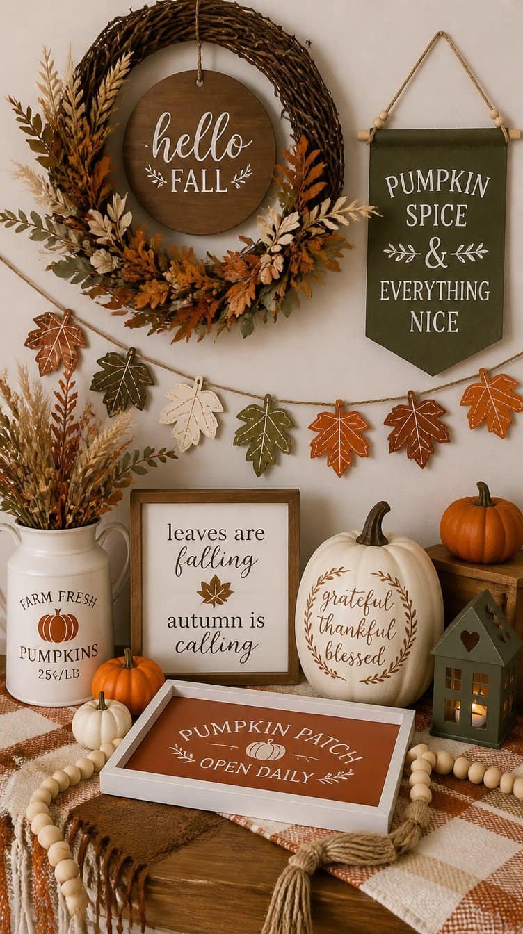 Finished Cricut fall craft projects styled together