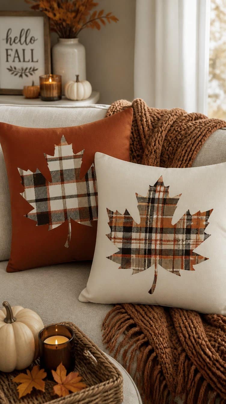 Fall throw pillow covers with Cricut iron-on design
