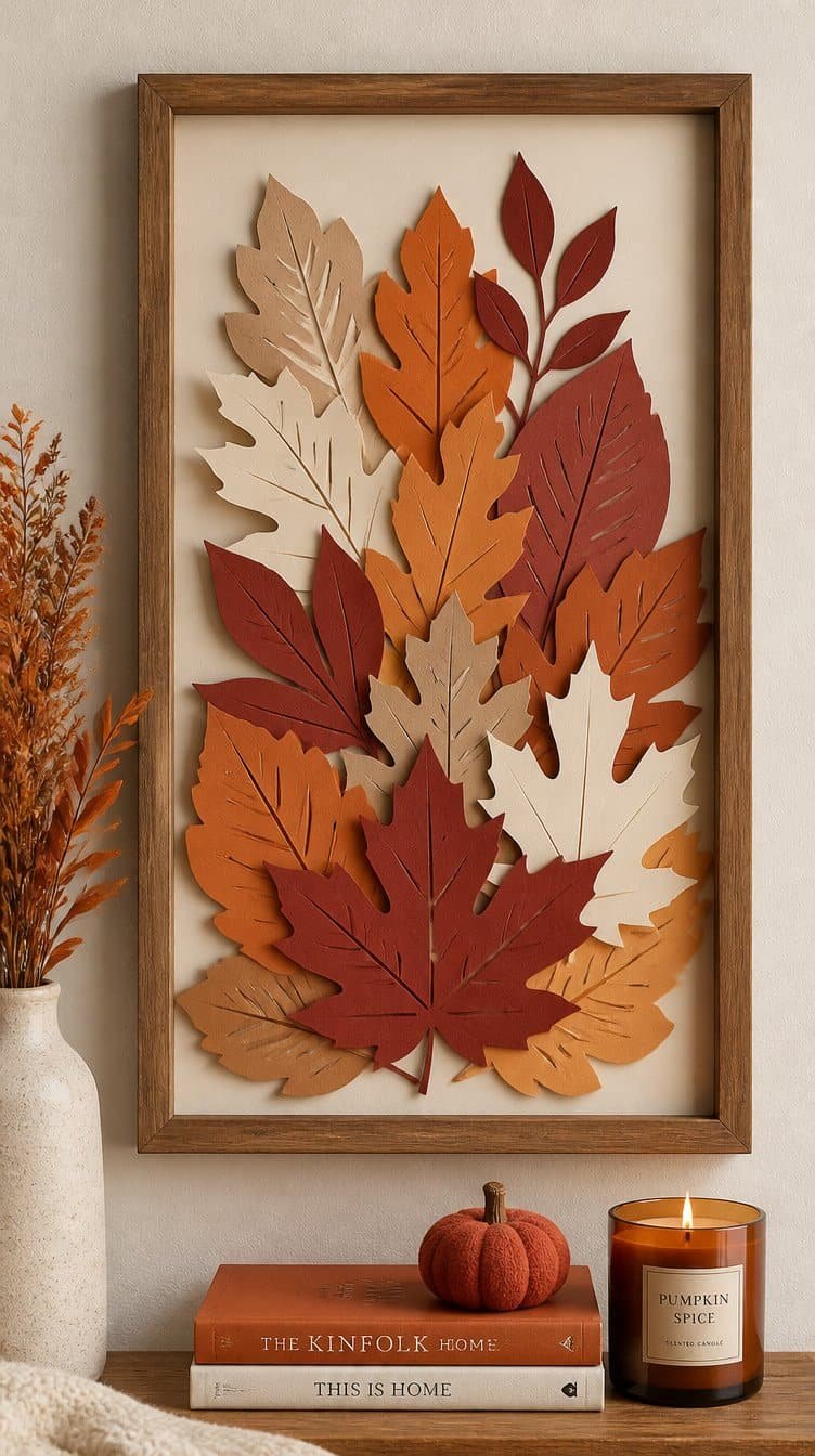Autumn wall art made with Cricut cut paper