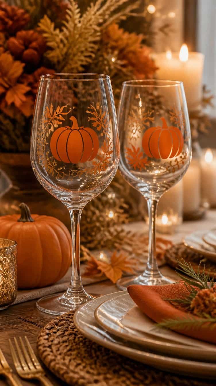 Wine glasses with Cricut vinyl fall decals
