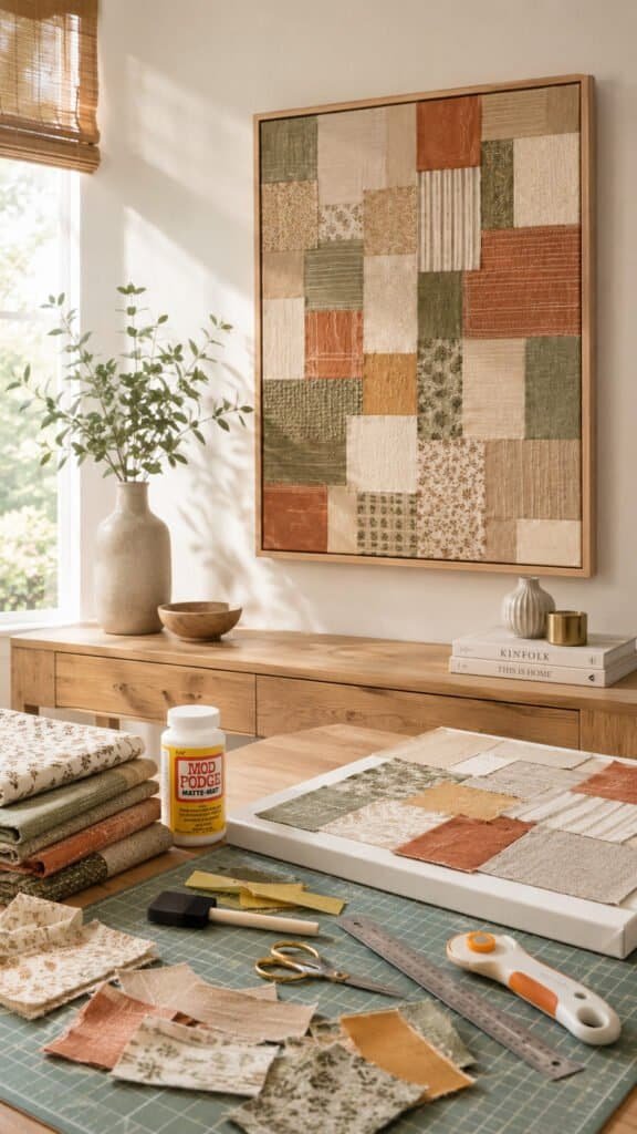 framed patchwork fabric wall art - Fabric Craft Ideas