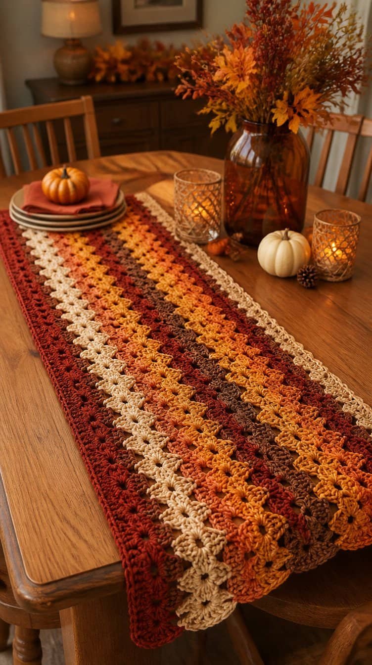 Crochet table runner for fall