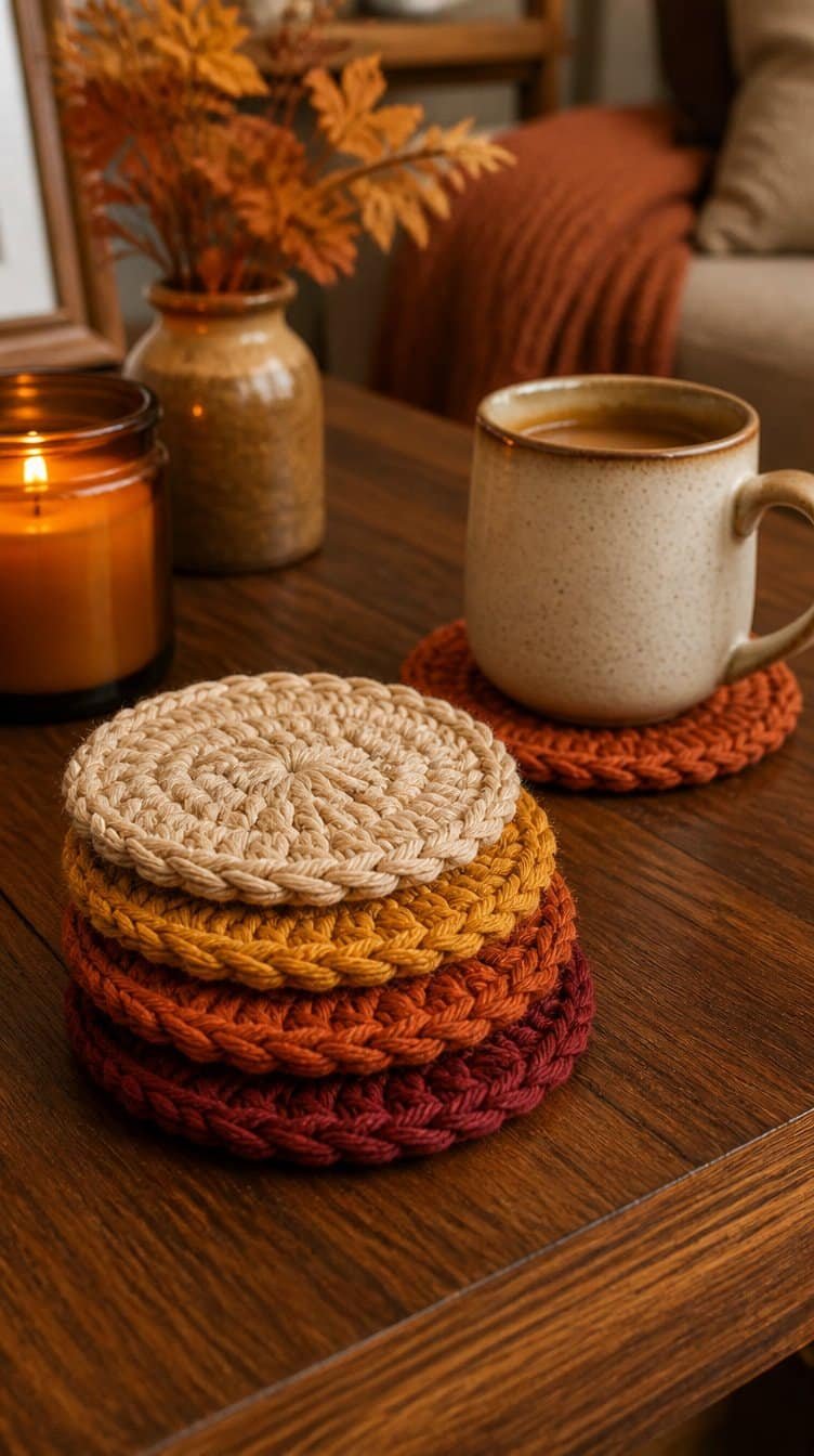 Crochet coaster set in fall colors