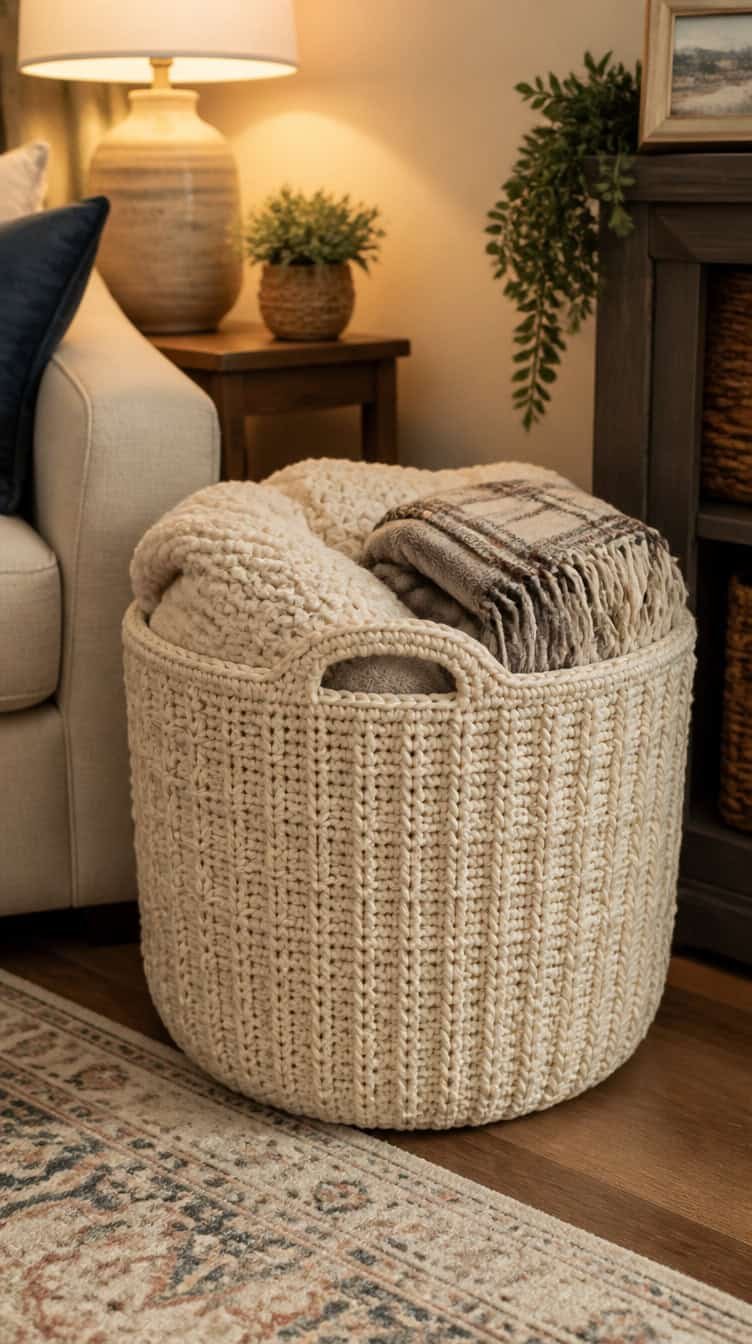 Crochet basket weave storage bin