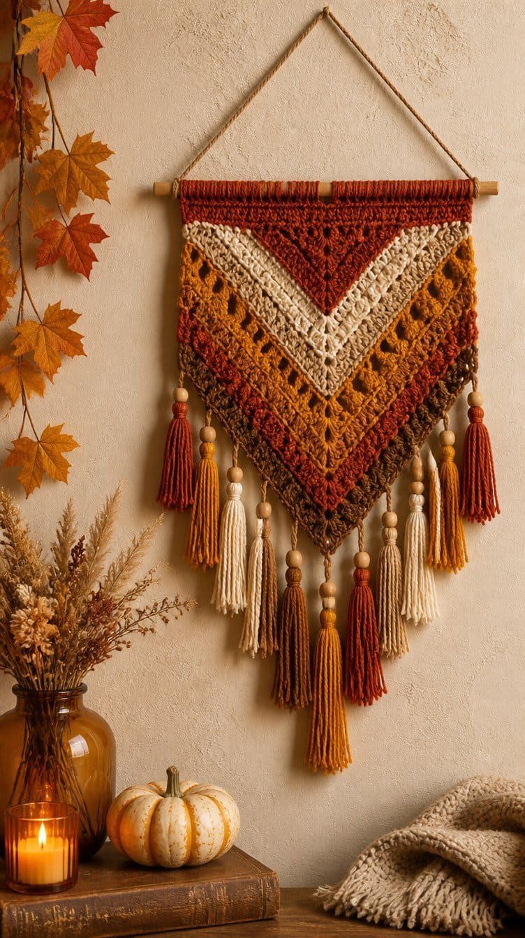 Crochet wall hanging fall decor